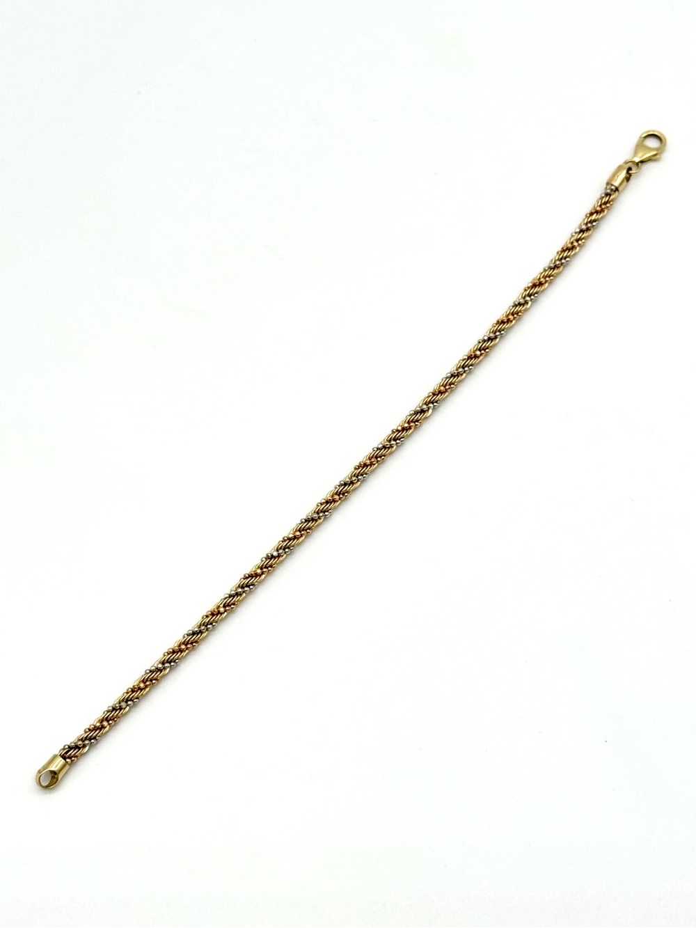 14k Tri Color Gold, 3MM Diamond Cut Rope Bracelet - 7.5”